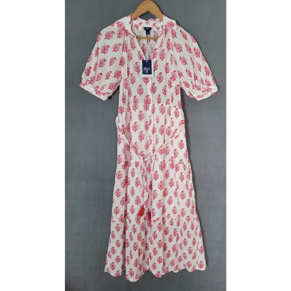 ROLLER RABBIT x Target 100% Cotton Red Floral Smocked Tiered Maxi Dress Size XS